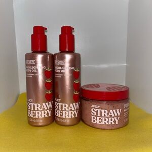 Pink VS 2 Juicy Strawberry Highlighting Body Oil 8oz. & Body Scrub 10oz. Set